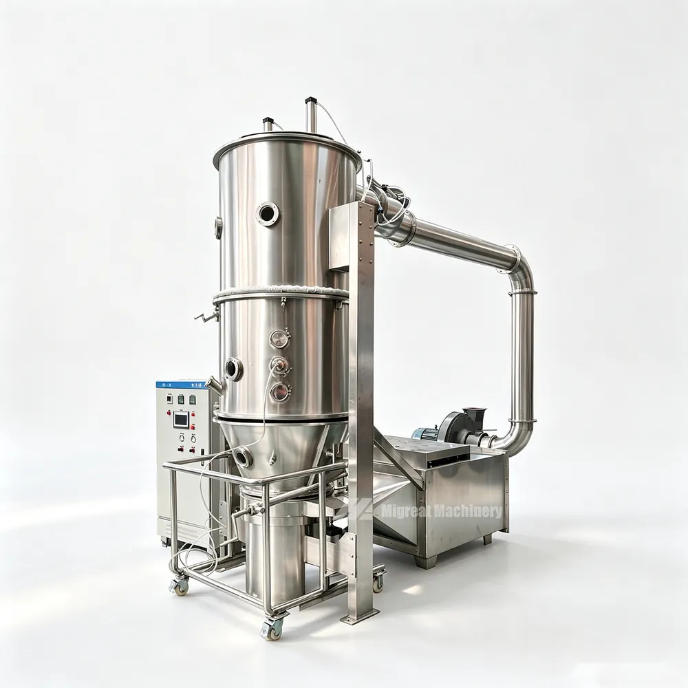 FL fluid bed granulator dryer with bowl, spray nozzle and control cabinet