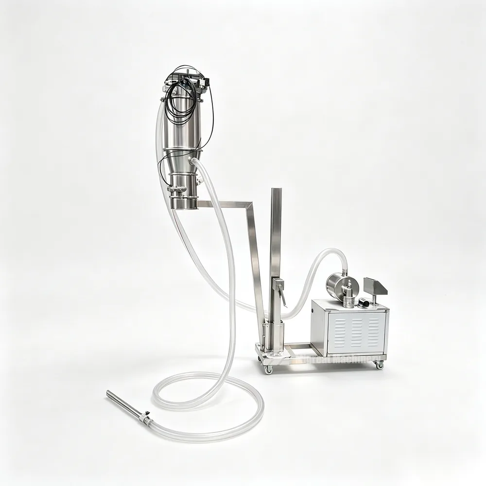 ZKS vacuum loader with hopper and filter mounted on receiving equipment