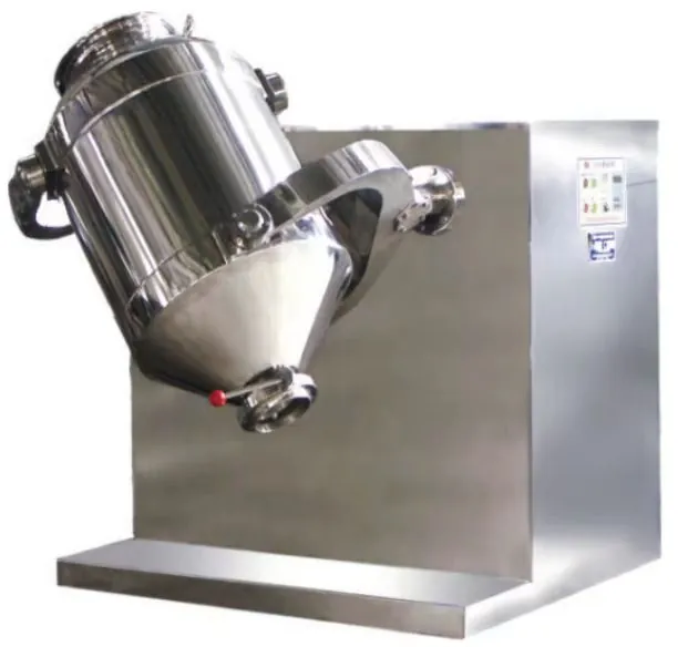 Stainless steel 3D mixer with a swinging barrel on a frame