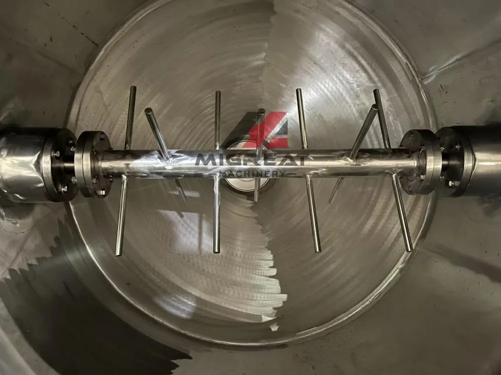 Stirring bar with paddles inside the W double cone mixer